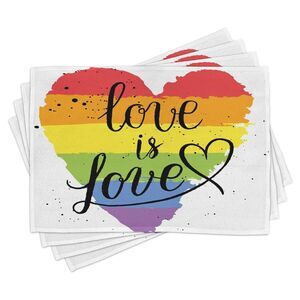 Pride Rainbow Heart Fabric Placemats Love is Love 18" X 13" Lightweight Set of 4